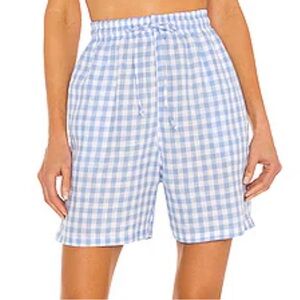 Frankies Bikinis Lou High Waist Shorts in Blue Gingham